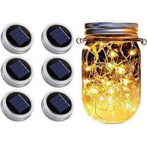 Mason Jar Solar Lights Lids,6 Pack 20 LED Bulbs Solar String Lights Garden Shed